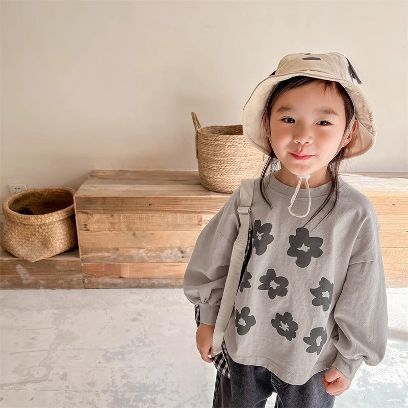 キッズ 長袖カットソー 綿100％ 女の子 花柄 Tシャツ ふんわり袖 ビッグシルエット 90-130cm