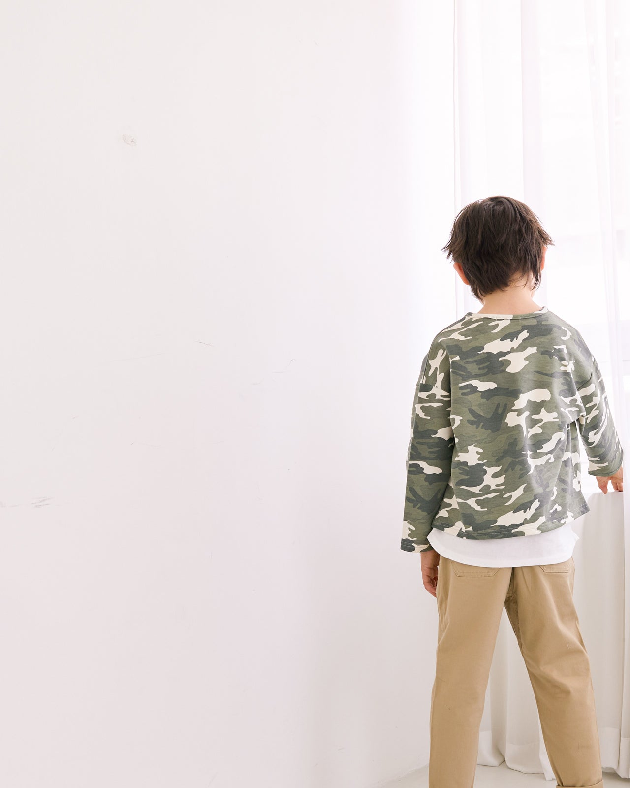 兒童長袖長T卹迷彩綠